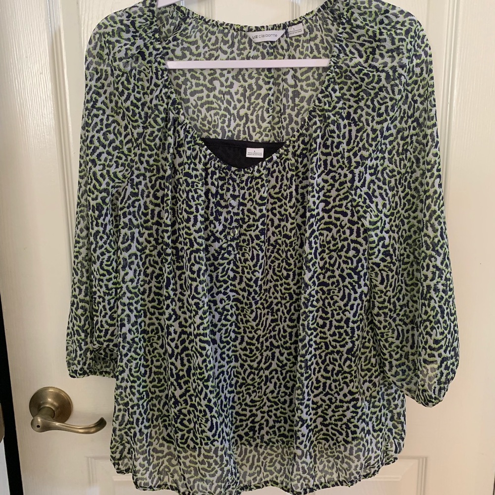 Liz Claiborne - Sheer Anima Print with blue shell